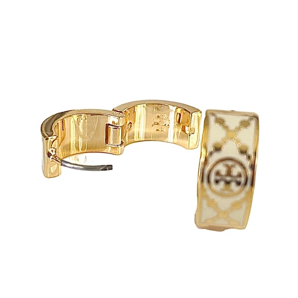 Auth Tory Burch Gold & Ivory Monogram T Huggie Earring Rtl $200 - Picture 5 of 5
